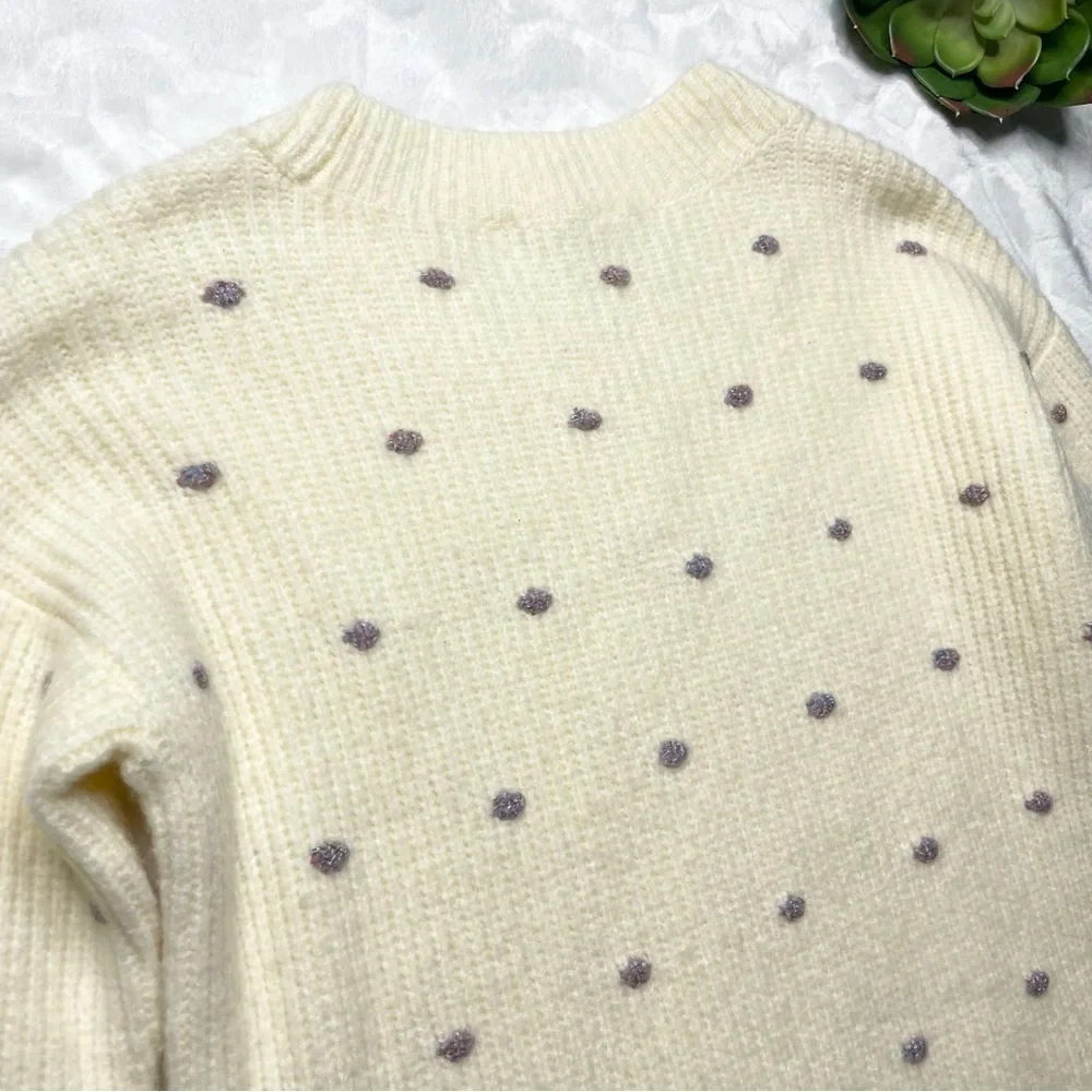 Lou & Grey Shimmer Metallic Polka Dot Wool Blend Tunic Sweater in Cream NWT XS